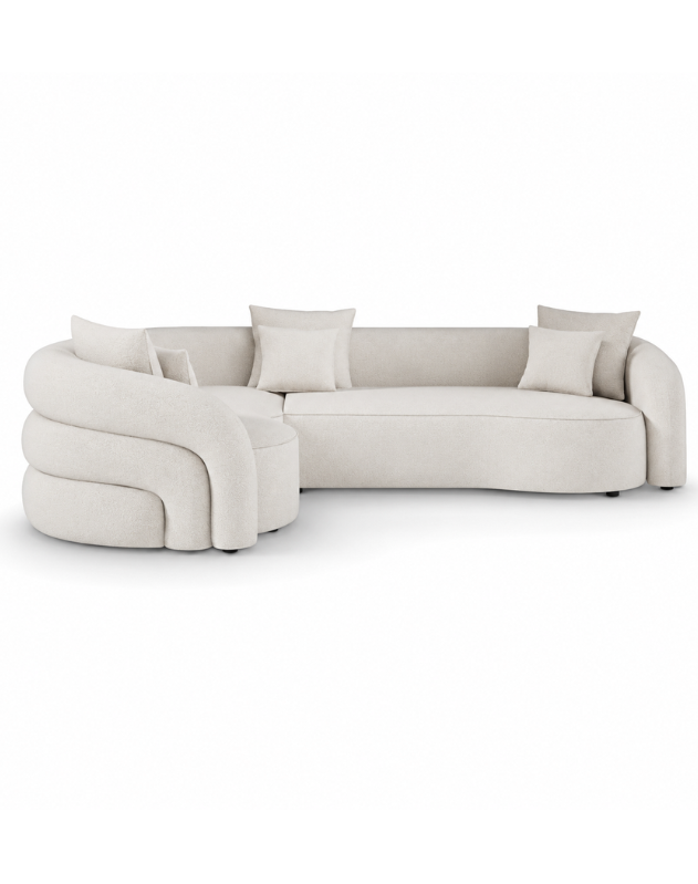 Cream Boucle Left Hand Facing 4 Seater Curved Corner Sofa - Zuri