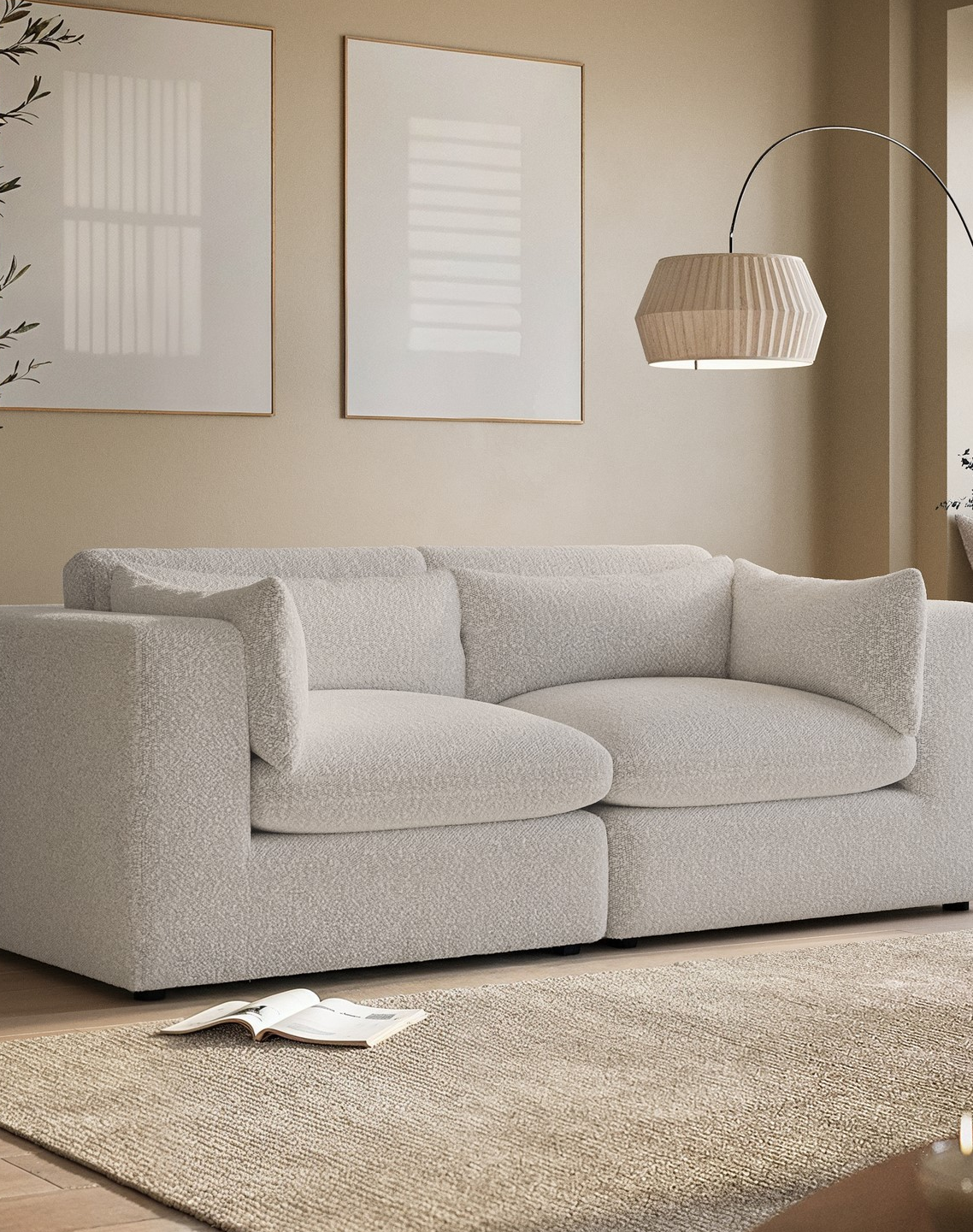 Beige Boucle 3 Seater Sofa - Hudson