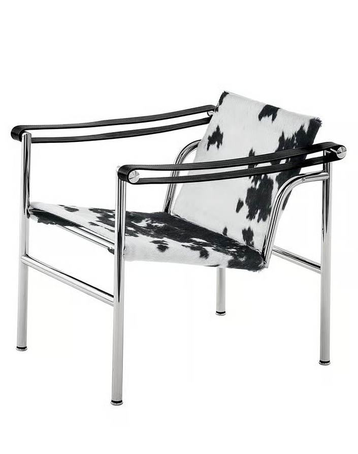 armchair black and white spotted leather chromed cassina madeindesign 434803 original