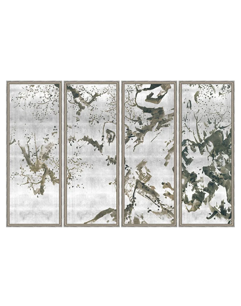 Kira Global Bazaar Grey Abstract Multipanel Mixed Media