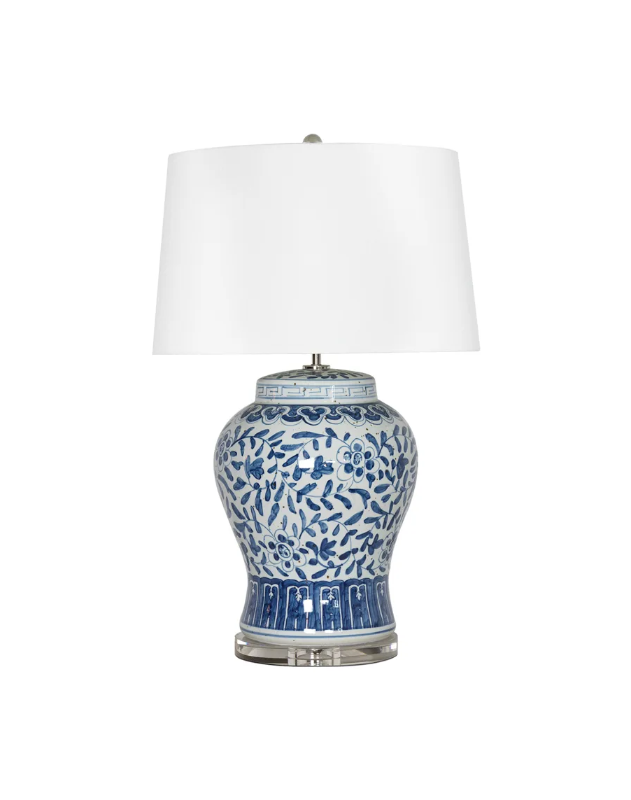 Royal French Blue Ceramic Crystal Bedside Table Lamp