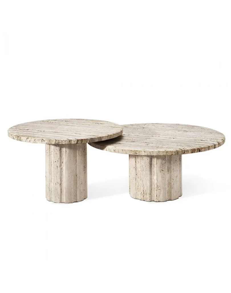 Amerigo Mid Century Modern Cream Marble Coffee Table - Set of 2