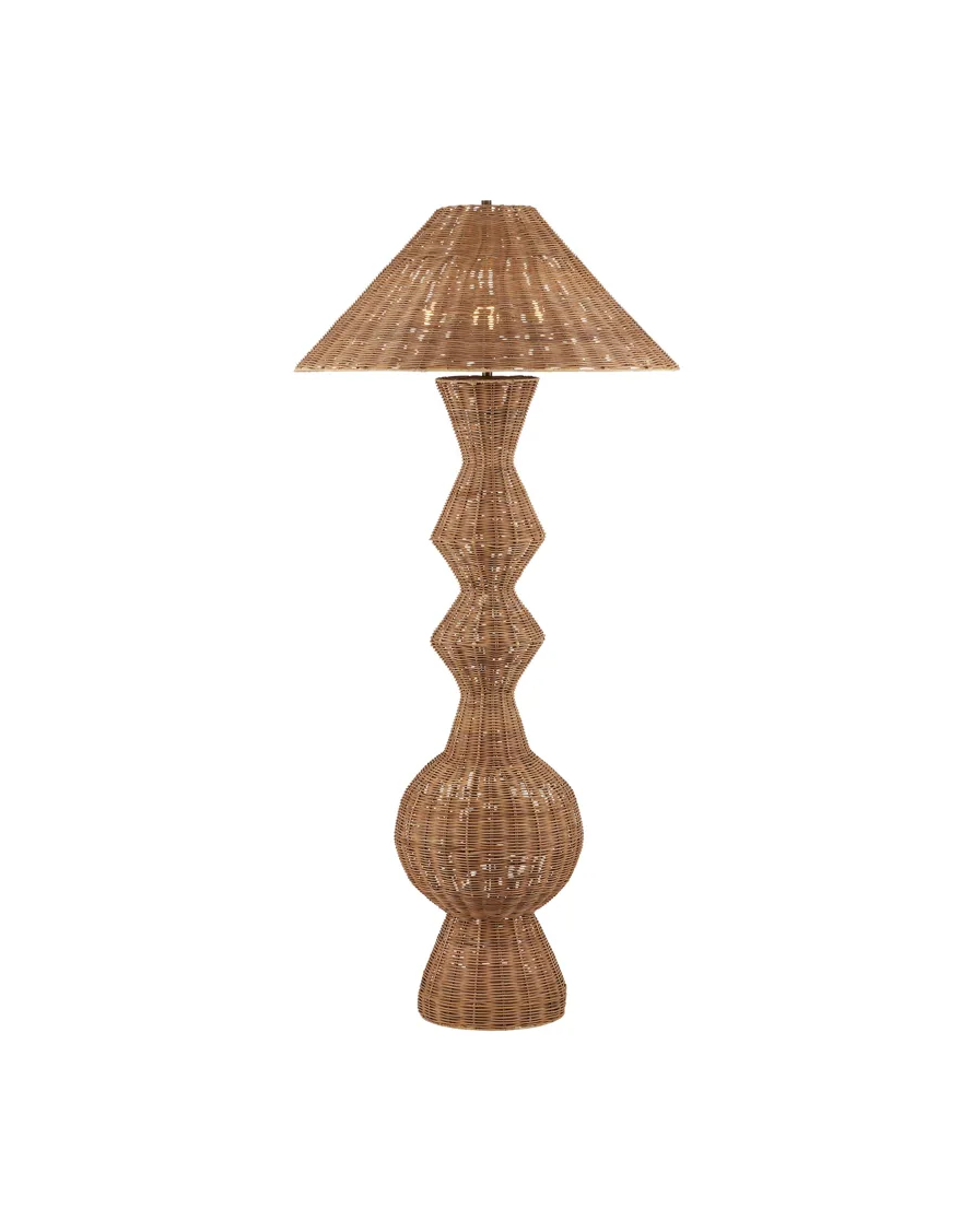 Solene Coastal Beach Natural Rattan Column Floor Lamp