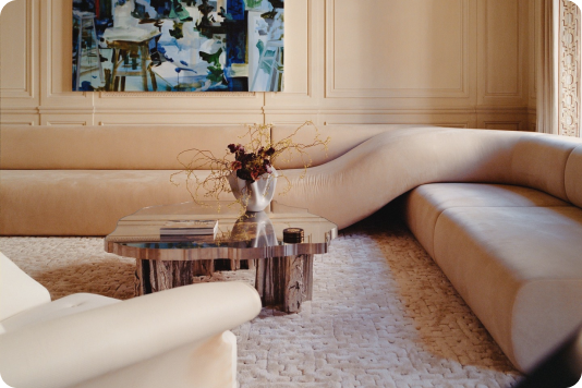 A linen sofa in a bright sitting room