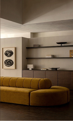 A linen corner sofa in an open-plan room