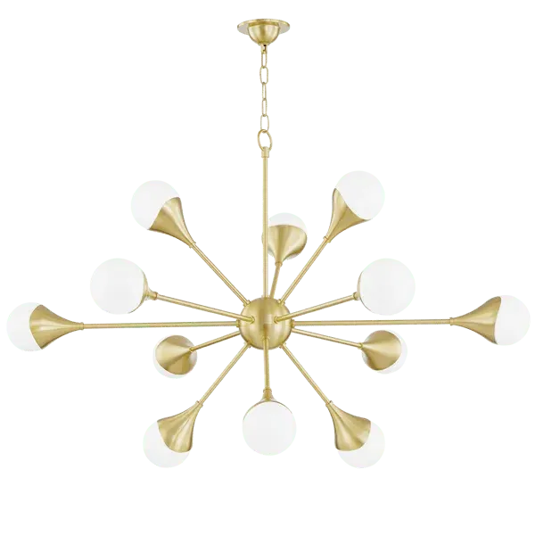 12-Light Chandelier with Opal Glass - Brass, Metal