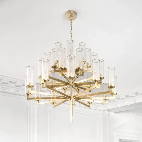 2-Tier Chandelier with Glass - Brass, Metal