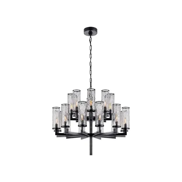 2-Tier Chandelier with Textured Glass - Bronze, Metal