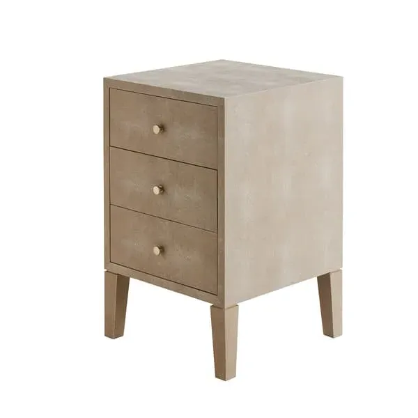 3-Drawer Bedside Table - Cream, Faux Shagreen image