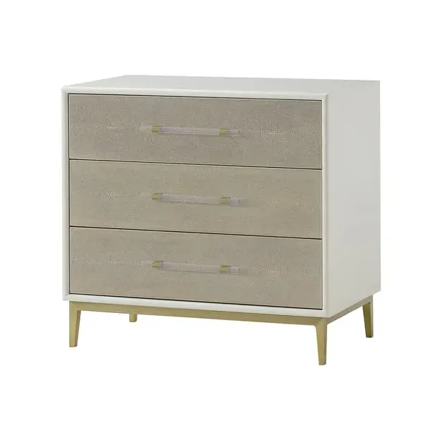 3-Drawer Nightstand - Ivory, Faux Shagreen
