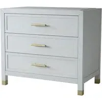 3-Drawer Nightstand with Brass Handles - White, Ash Wood