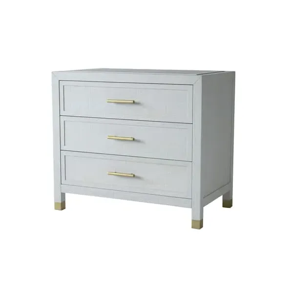 3-Drawer Nightstand with Brass Handles - White, Ash Wood image
