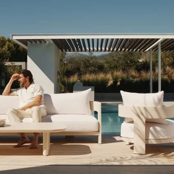 3-Seater Curved Sofa - Bone, Aluminum
