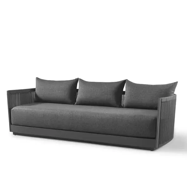 3-Seater Outdoor Sofa with Rope Detail - Grey image