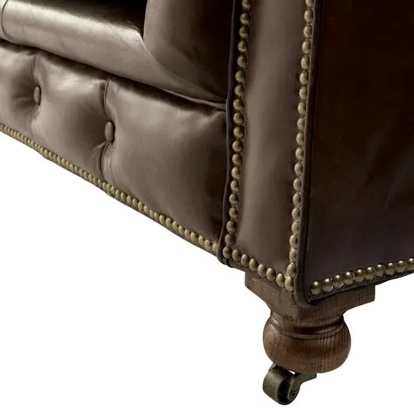 3-Seater Sofa with Button Back - Brown, Leather
