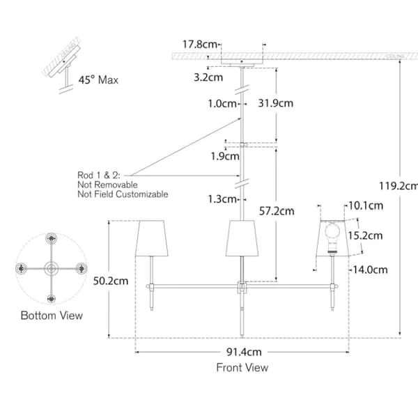 4-Branch Chandelier with Linen Shades - Bronze, Metal