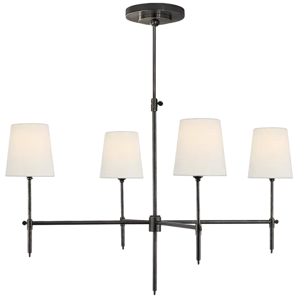 4-Branch Chandelier with Linen Shades - Bronze, Metal image