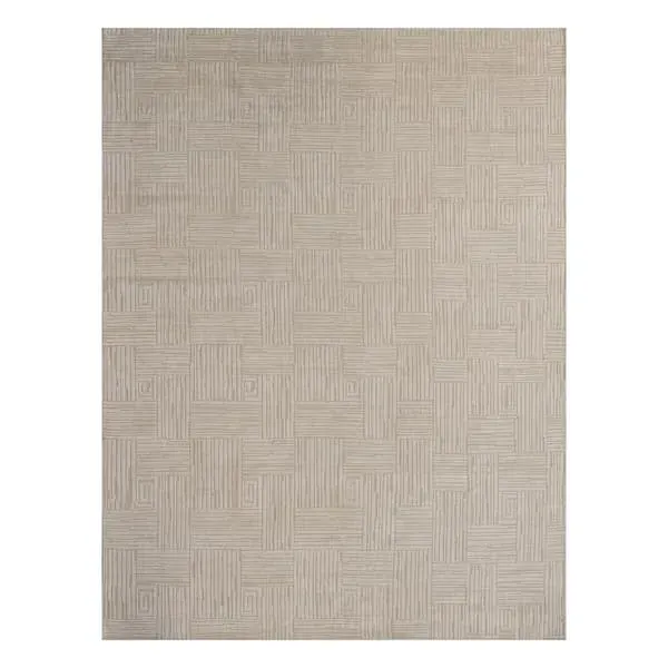 5' x 8' Geometric Rug - Ivory, Viscose Wool image