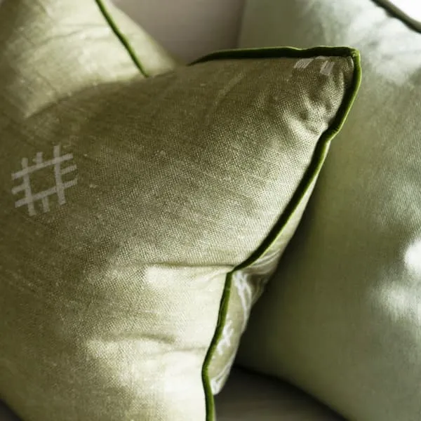 55cm Cushion with Feather Fill - Green, Linen