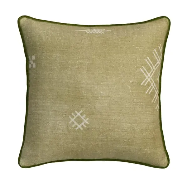 55cm Cushion with Feather Fill - Green, Linen