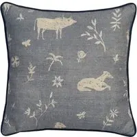 55cm Square Cushion with Feather Fill - Denim, Linen