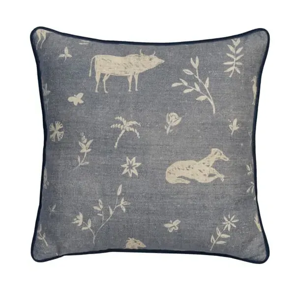 55cm Square Cushion with Feather Fill - Denim, Linen