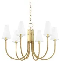 6-Light Chandelier with Rattan - Brass, Linen