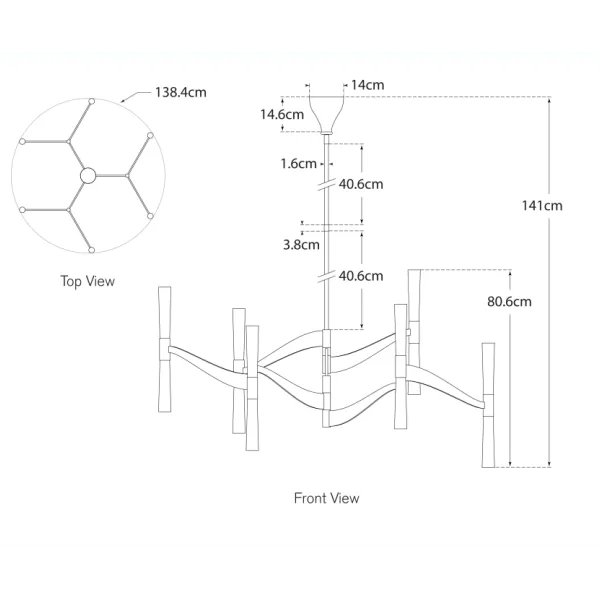 6-Light Horizontal Chandelier - Bronze, Metal