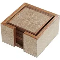 6-Piece Coaster Set with Box - Cream, Faux Shagreen