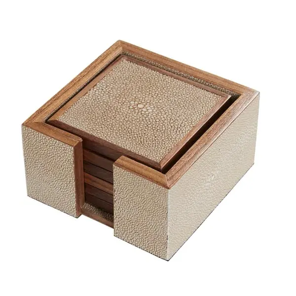 6-Piece Coaster Set with Box - Cream, Faux Shagreen image