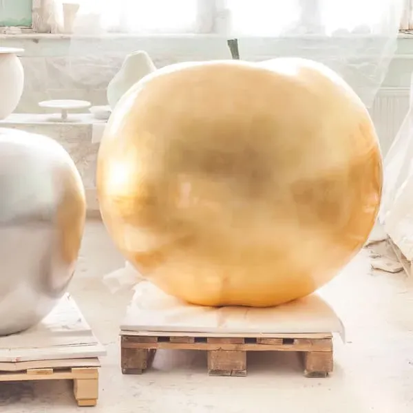 Apple Fruit Sculpture - Gold, Plated Metal