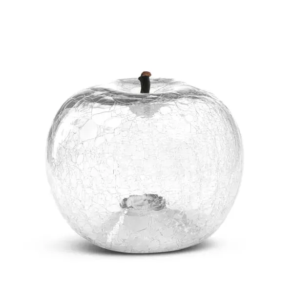 Apple Fruit Sculpture - Transparent, Crackled Glass
