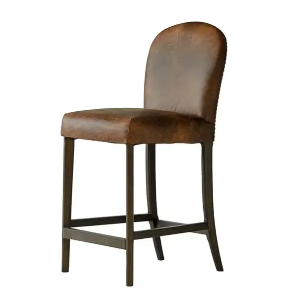 Arched Bar Stool with Brass Studs - Brown, Leather image