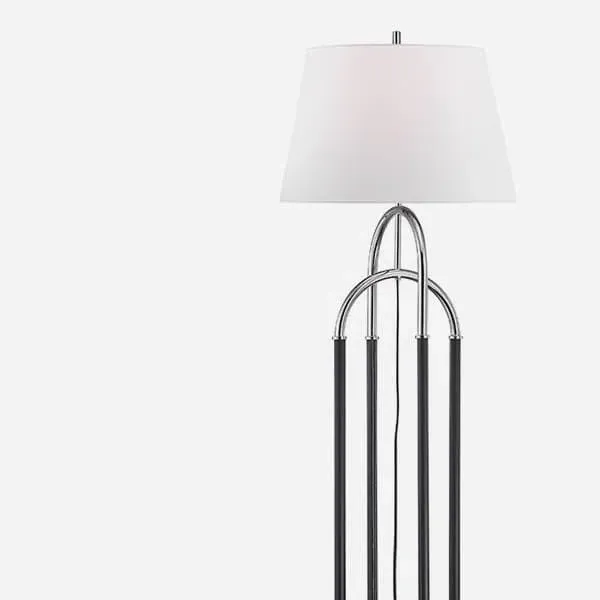 Arched Floor Lamp with Leather - Nickel, Metal