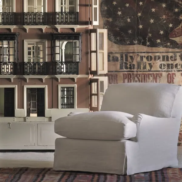 Armchair with Rolled Arms - Light Neutral, Linen