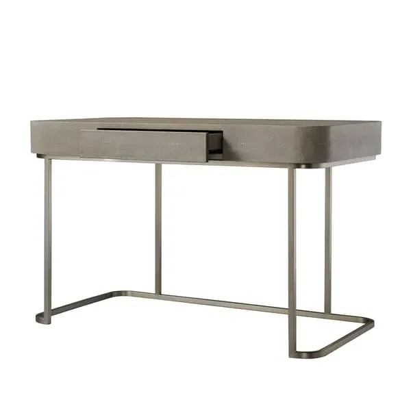 Art Deco Writing Desk with Drawer - Grey, Steel