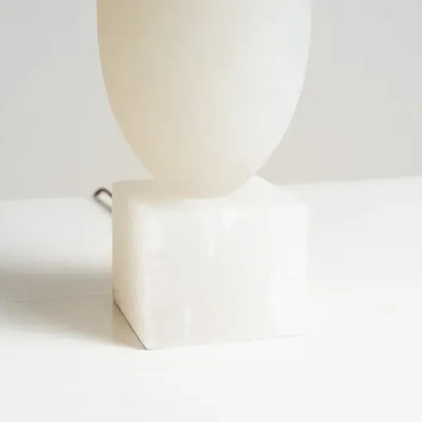 Balanced Oval Table Lamp with Cube Base - White, Metal