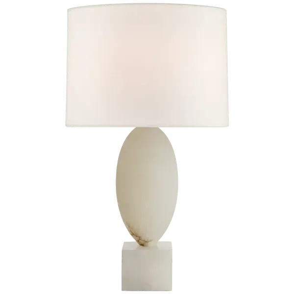 Balanced Oval Table Lamp with Cube Base - White, Metal