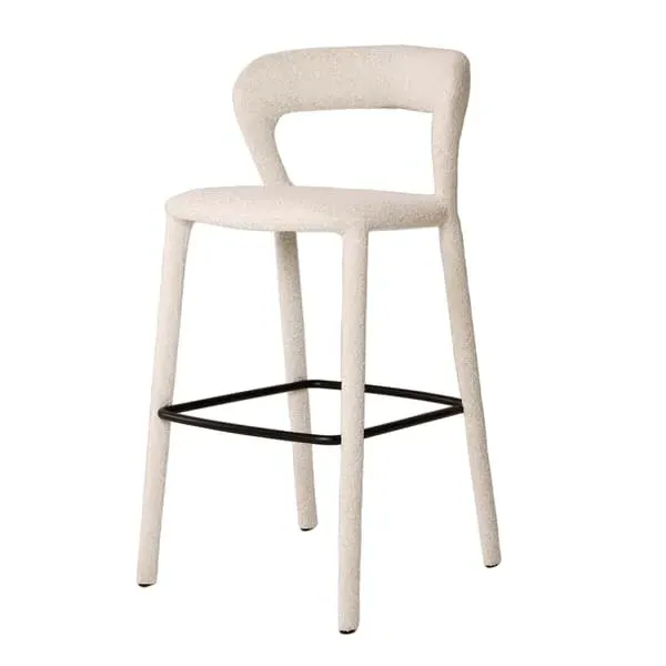 Bar Stool with Curved Back - White, Boucle
