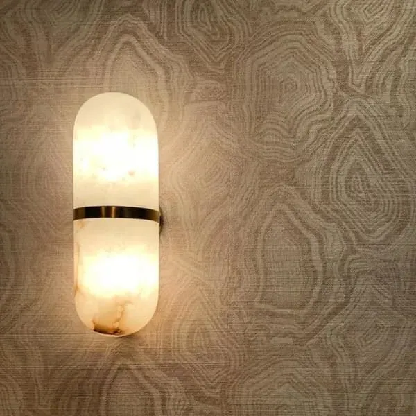 Capsule Wall Light with Marbled Shade - Brass, Glass