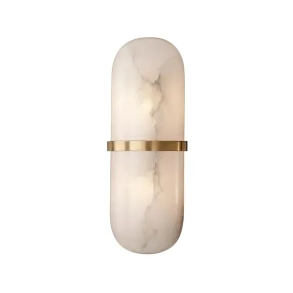 Capsule Wall Light with Marbled Shade - Brass, Glass