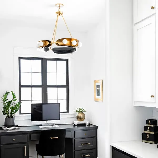 Chandelier with Glass Diffusers - Black, Brass