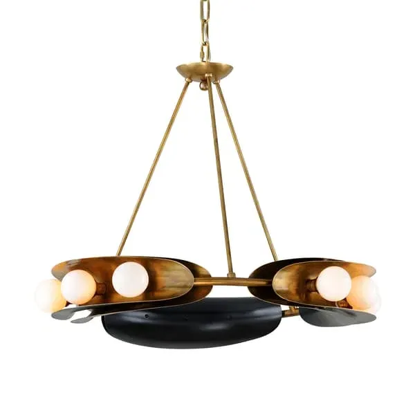 Chandelier with Glass Diffusers - Black, Brass image