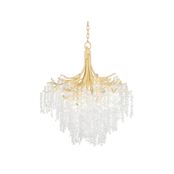 Chandelier with Glass Drops - Gold, Metal