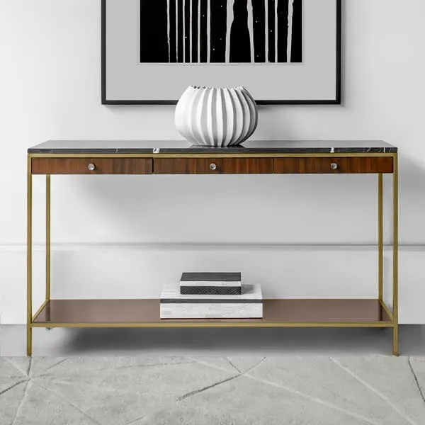 Chester Console Table - Brass, Walnut Veneer