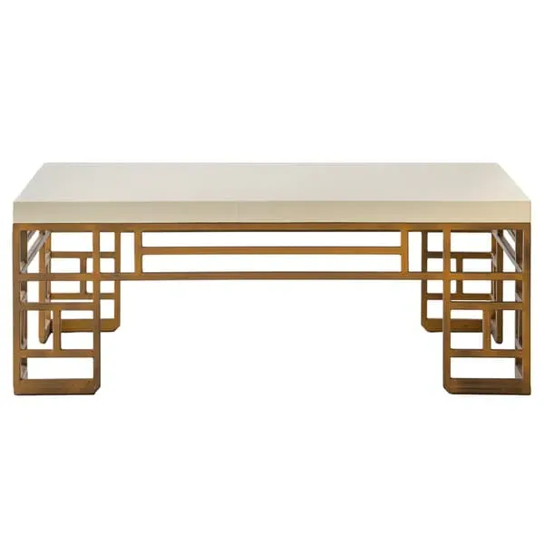 Coffee Table with Geometric Base - Cream, Lacquer