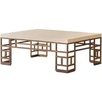 Coffee Table with Geometric Base - Cream, Lacquer