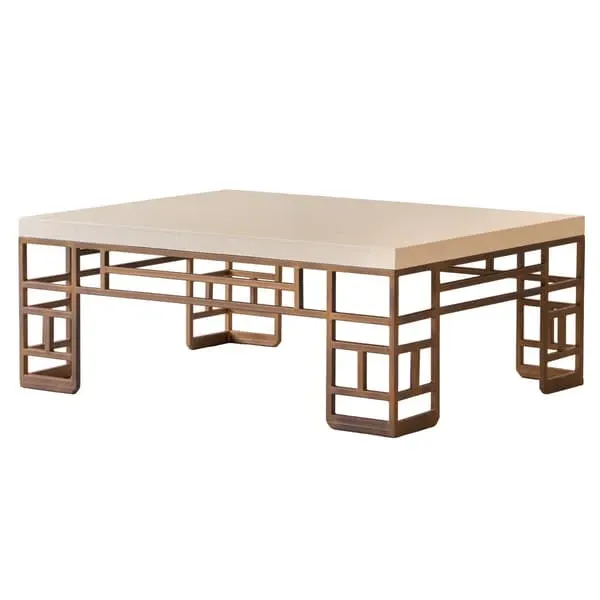 Coffee Table with Geometric Base - Cream, Lacquer