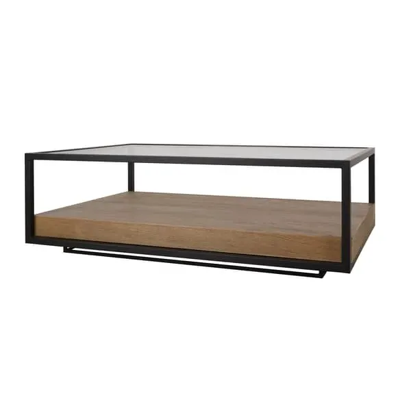 Coffee Table with Storage - Oak, Glass image