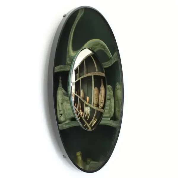 Concave Mirror with Silver Centre - Green, Glass